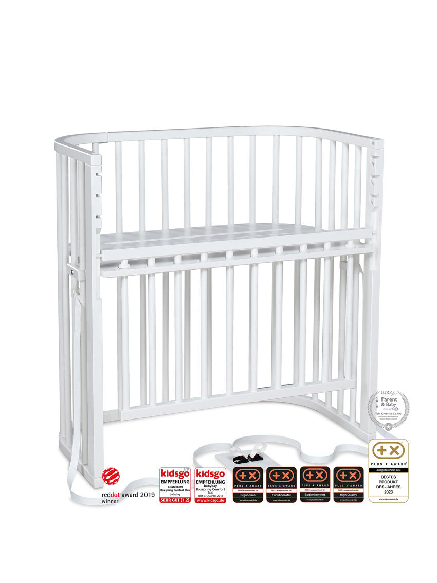 Boxspring Comfort bedside crib fra Babybay (til høje senge inkl. justerbart sidestykke)