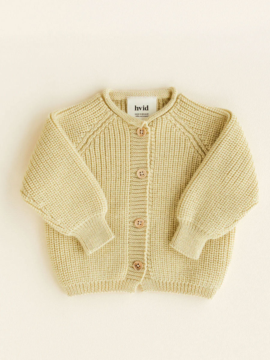 Cardigan i merino uld fra Hvid - Inga Light Yellow