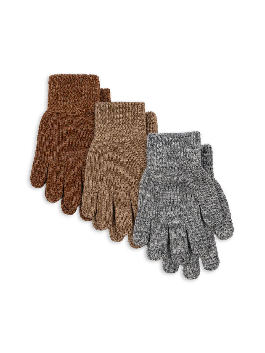 Strikvanter fra Konges Sløjd (3 stk) - Grey melange/Beige/Brown