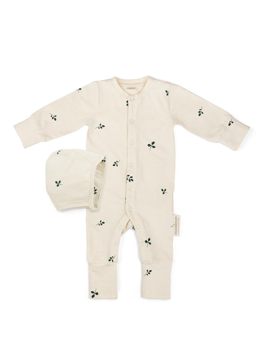 Babygavesæt med sparkedragt og hue fra Moonboon - Leaf