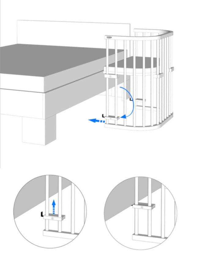 Spænd din babybay bedside crib sammen med forældresengen
