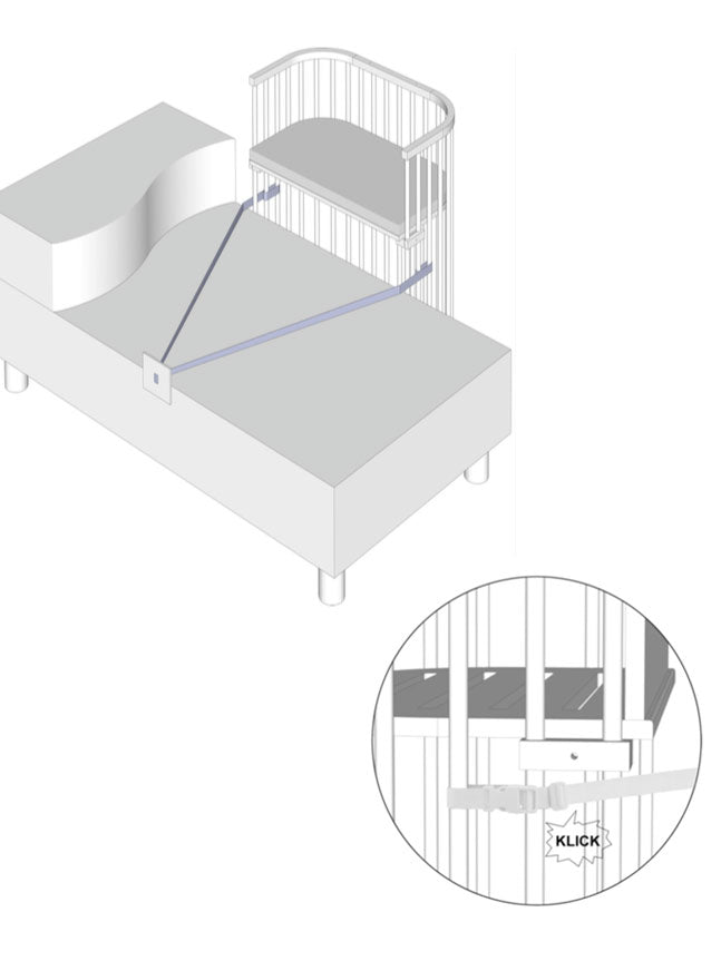Spænd din babybay bedside crib sammen med forældresengen