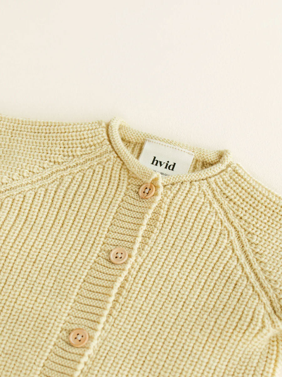 Cardigan i merino uld fra Hvid Knitware - Inga Light Yellow