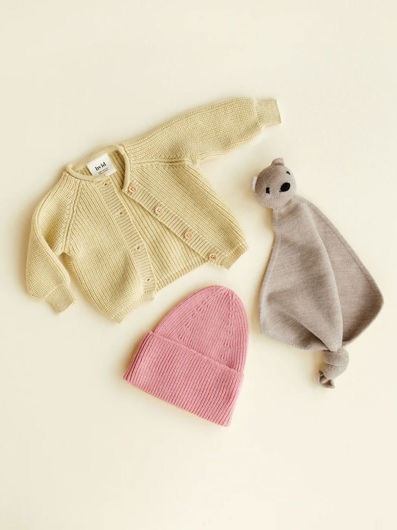 Cardigan i merino uld fra Hvid - Inga Light Yellow