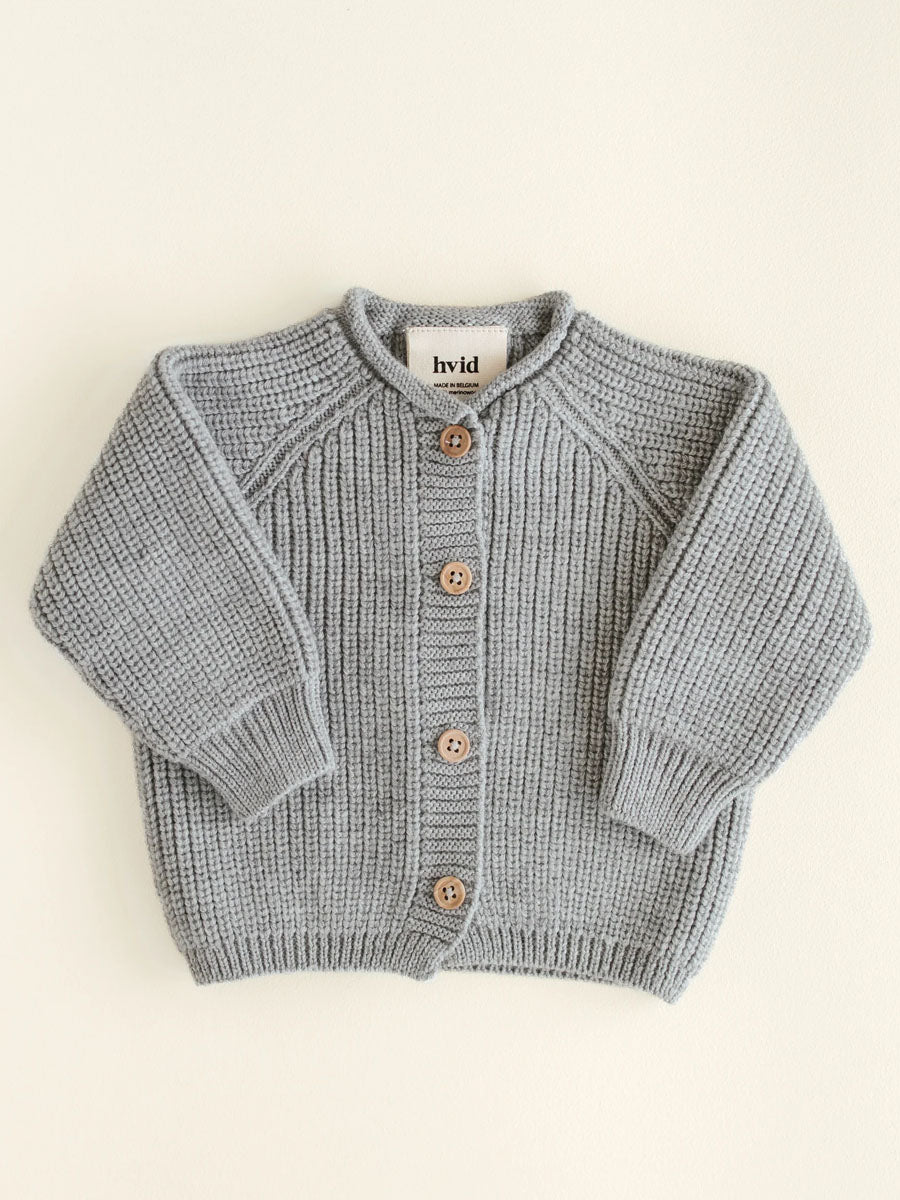 Cardigan i merino uld fra Hvid - Inga Grey Melange
