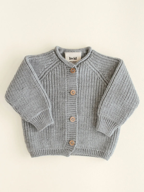 Cardigan i merino uld fra Hvid - Inga Grey Melange