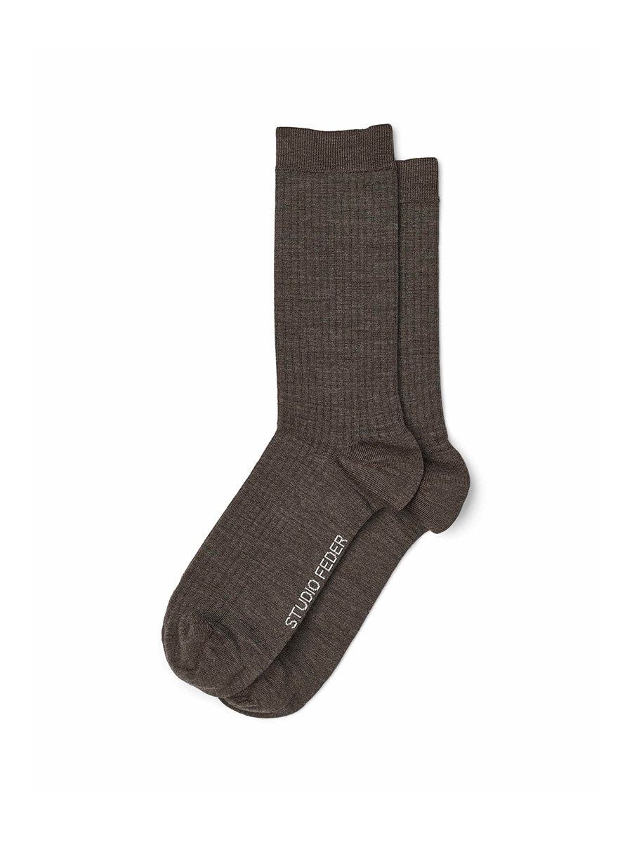 Uldstrømper til mor fra Studio Feder - Brown Melange