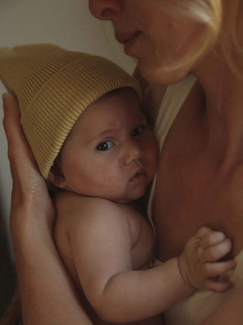 Beanie til nyfødt i merino uld fra Hvid Knitware, newborn , Light Yellow