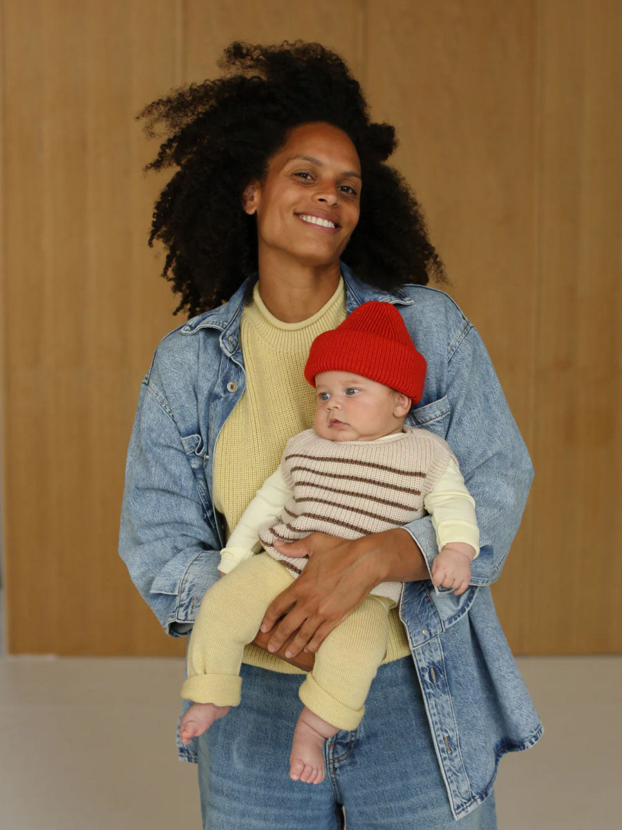 Vest i merino uld fra Hvid Knitware - Cream-Mocha