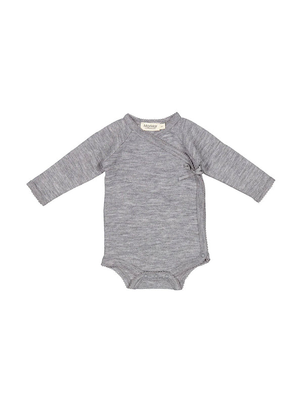 Newborn body i uld Pointelle fra MarMar - Grey Melange