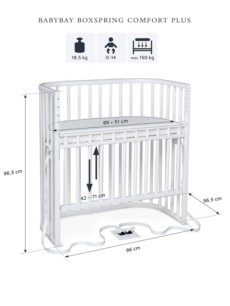 Mål for Babybay Boxspring Comfort Plus bedside crib