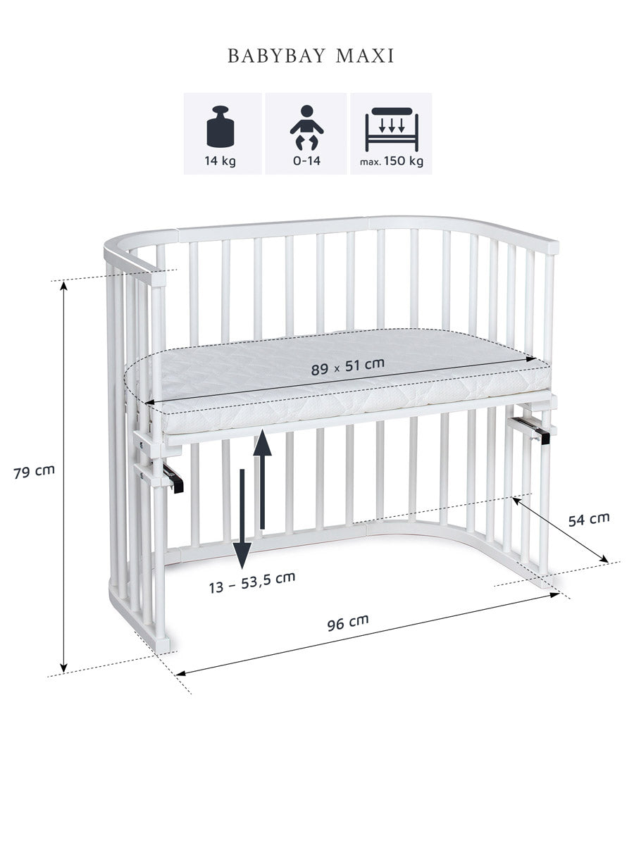 Mål for Babybay MAXI bedside crib