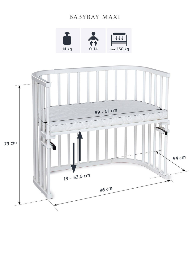 Mål for Babybay MAXI bedside crib
