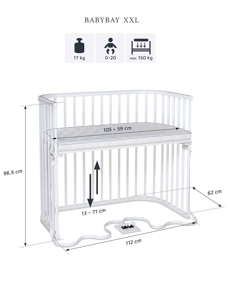 Mål for Babybay XXL bedside crib